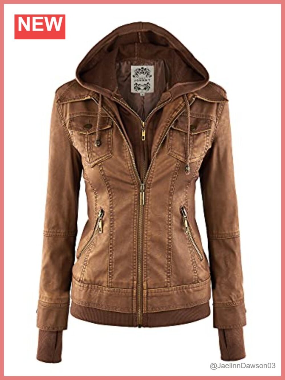 Faux Leather Moto Jacket Removable Hood Biker Coat